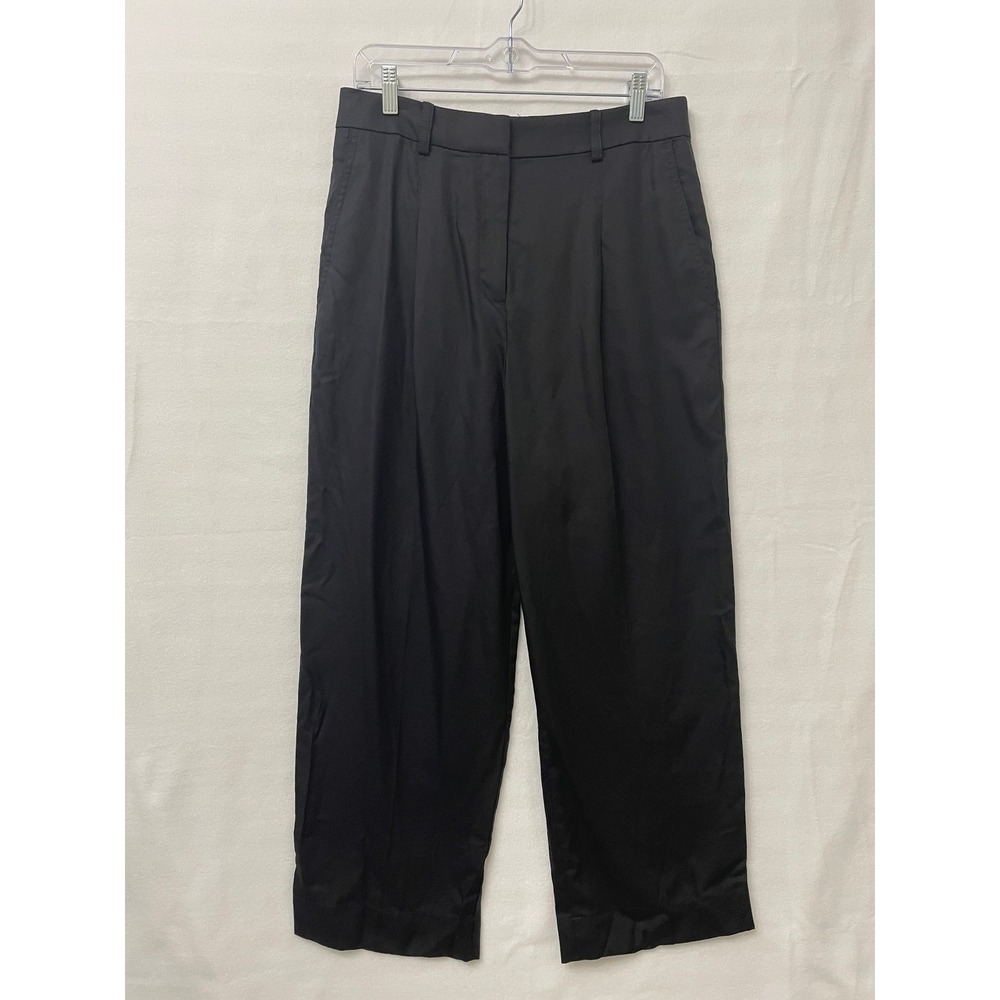 New Ann Taylor Wide Leg Pants size 6 Black Pleated High Rise Linen Blend Preppy